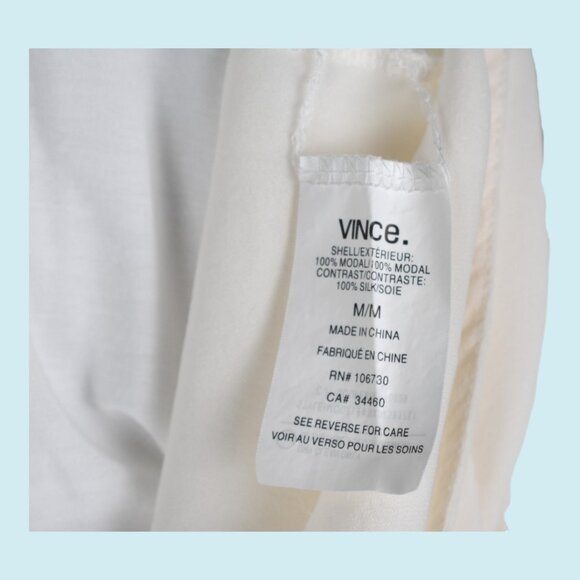 VINCE Shirt Women's Medium White Long Sleeve Contrast 100% Modal & 100% Silk - Picture 4 of 10